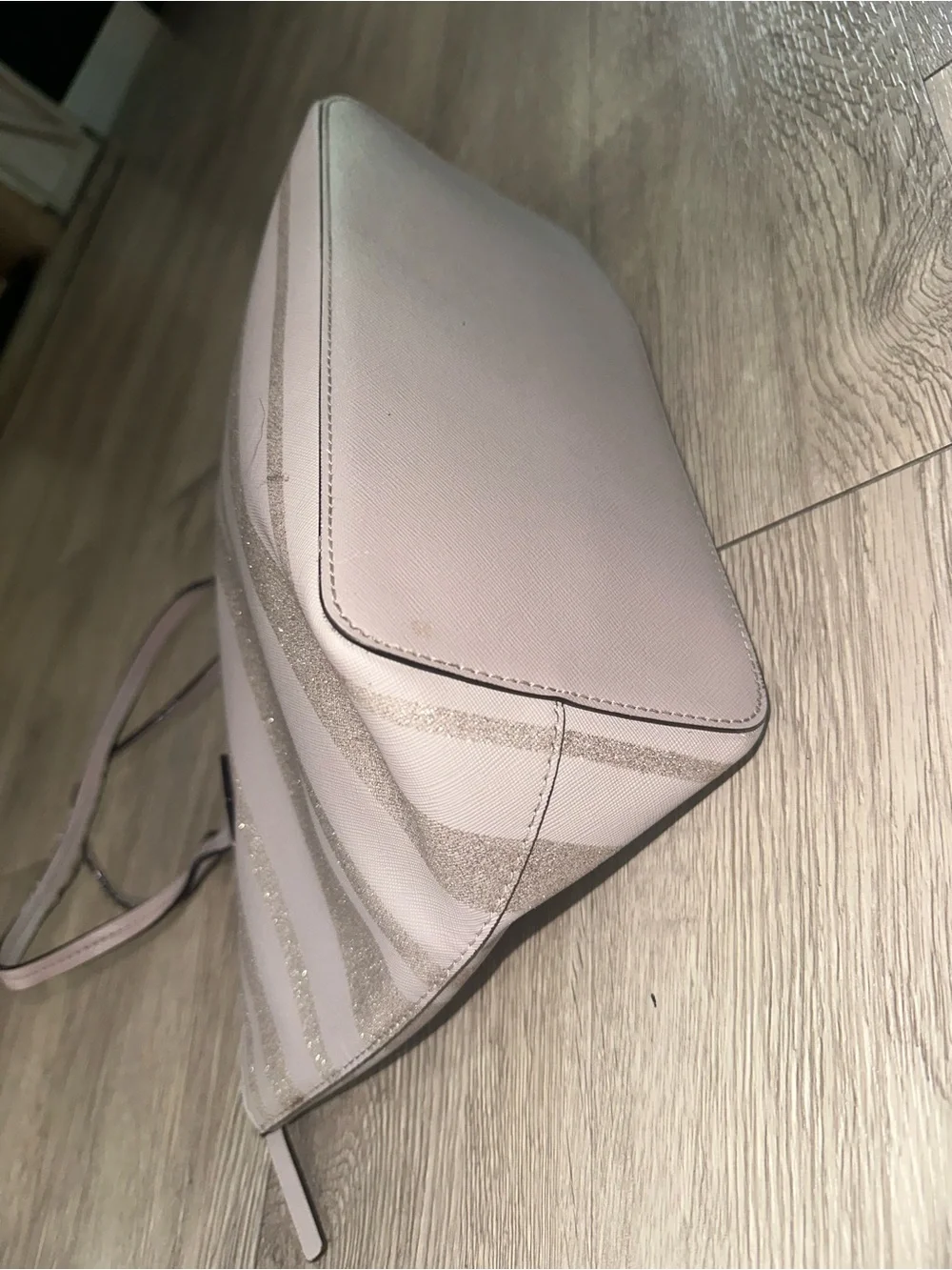 Kate Spade Haven Lane Hani Glitter Stripe Taupe Gold Stripe Shoulder Tote Bag